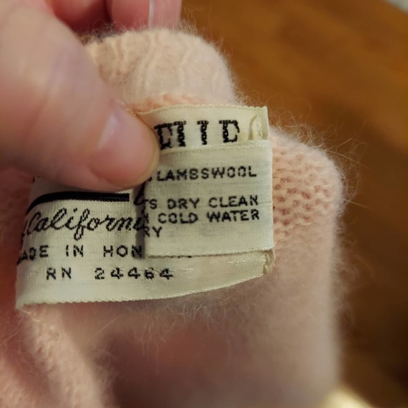 Vintage Fuzzy 50s Pink Beaded Lambswool Angora Sweater Size Large - Picture 7 of 8